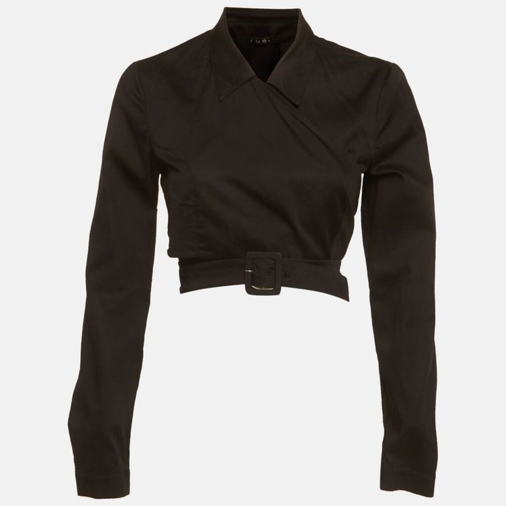 Rue Black Cotton Belted Wrap Crop Top M